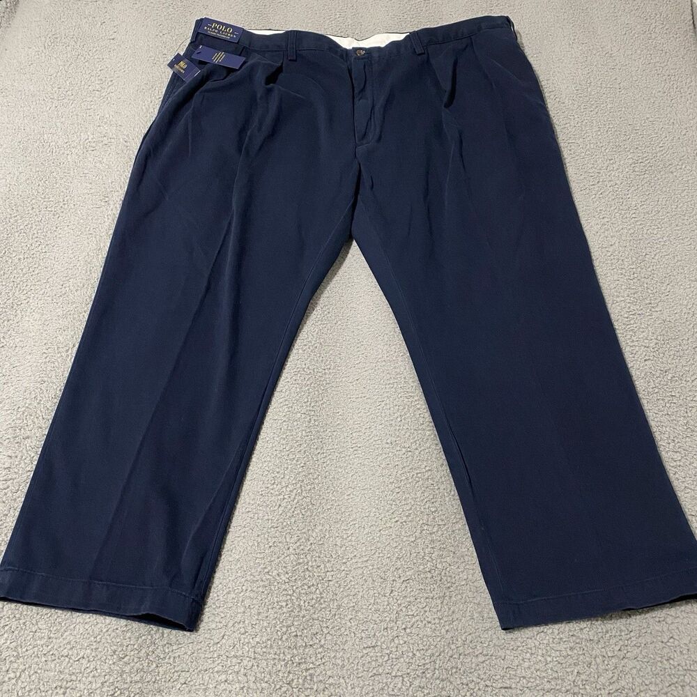 Polo Ralph Lauren Classic Pleated Fit Pants Mens 50B x 30 Blue Chino Preppy NEW